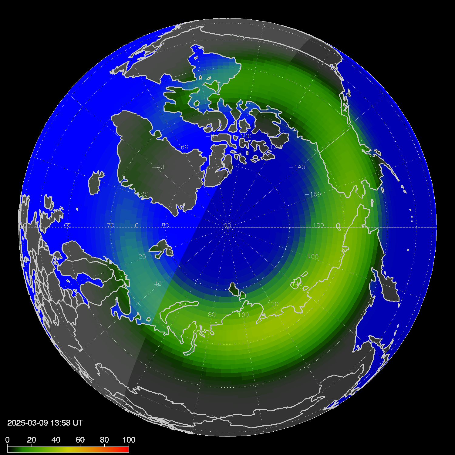 Northern lights (auroras) in the northern hemisphere