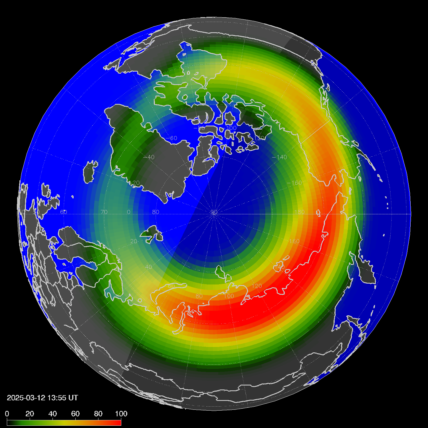 Northern lights (auroras) in the northern hemisphere