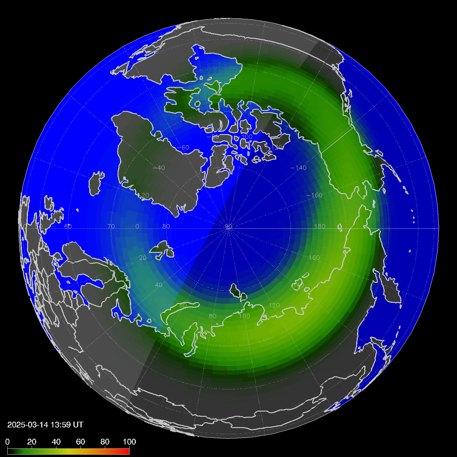 Northern lights (auroras) in the northern hemisphere
