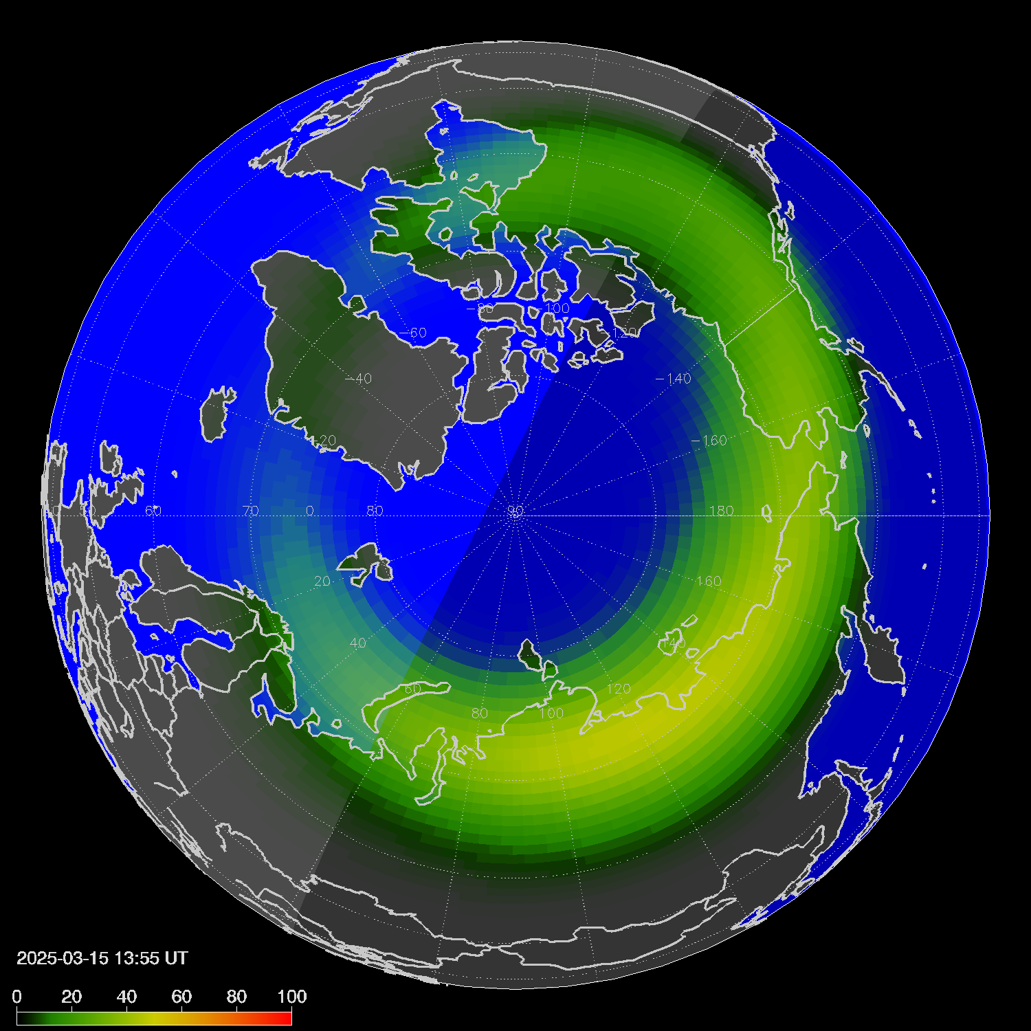 Northern lights (auroras) in the northern hemisphere