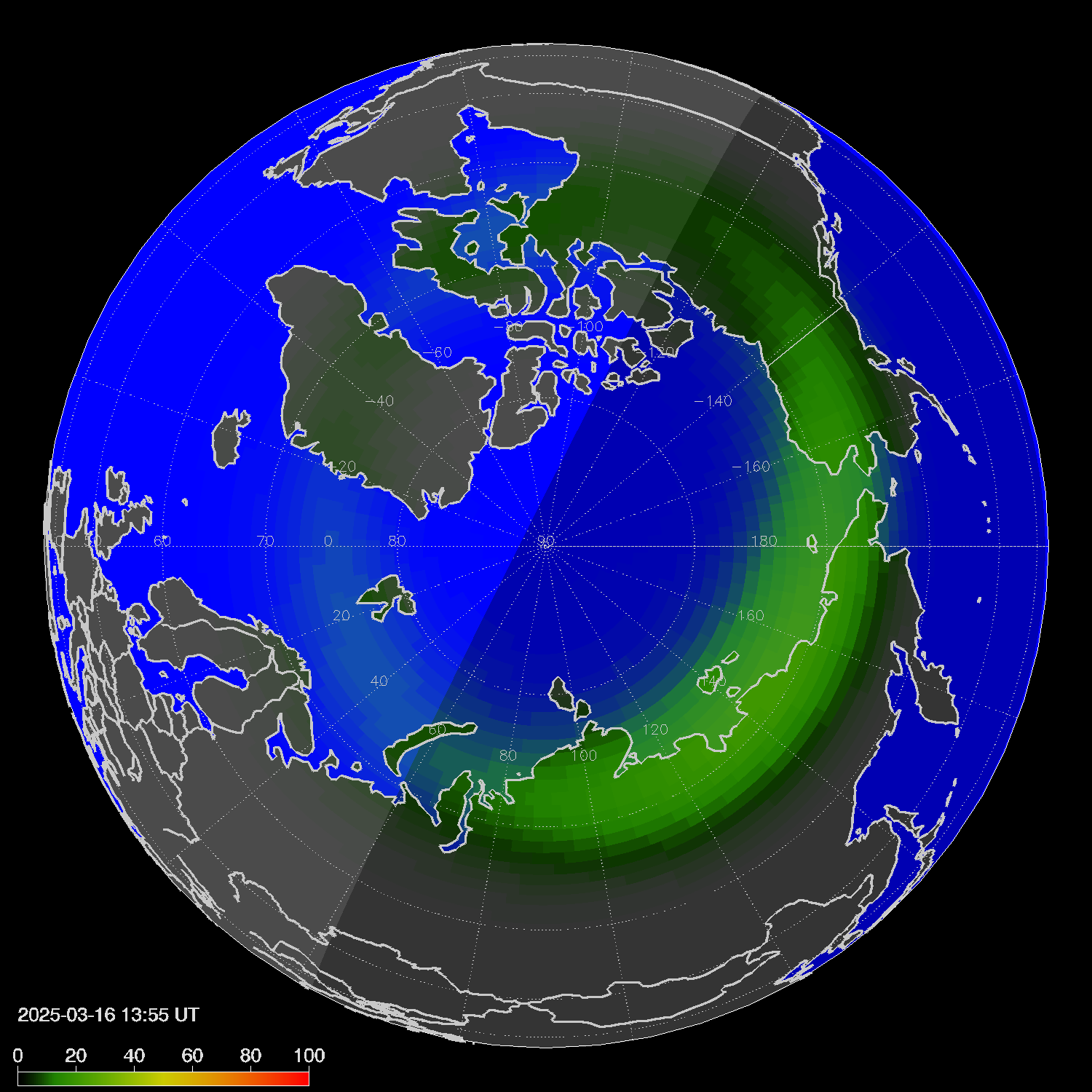 Northern lights (auroras) in the northern hemisphere