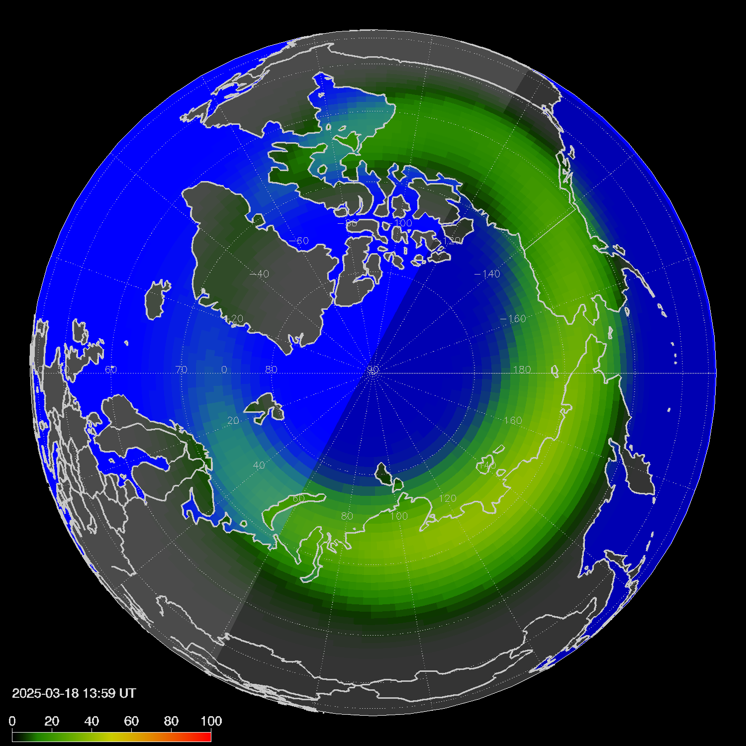 Northern lights (auroras) in the northern hemisphere
