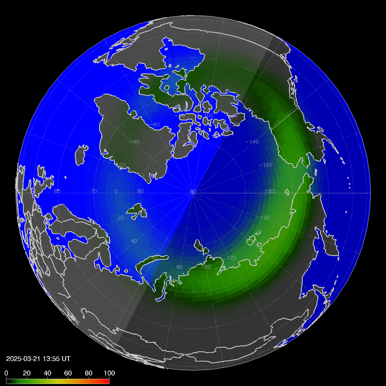 Northern lights (auroras) in the northern hemisphere