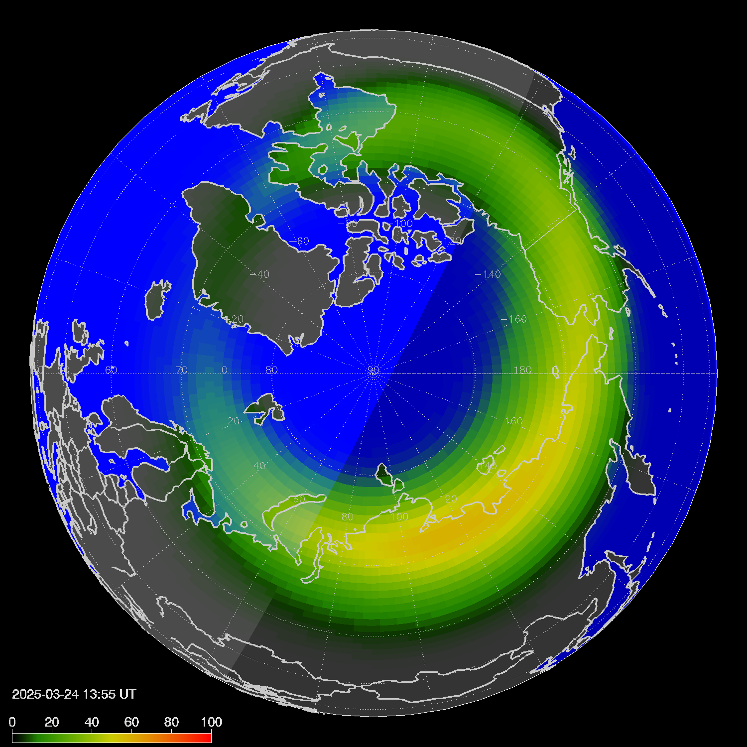 Northern lights (auroras) in the northern hemisphere