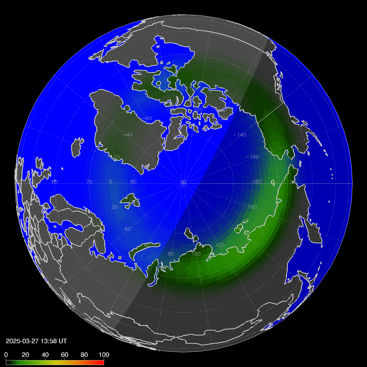 Northern lights (auroras) in the northern hemisphere