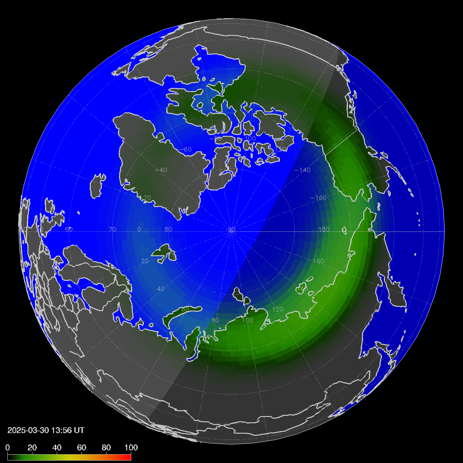 Northern lights (auroras) in the northern hemisphere