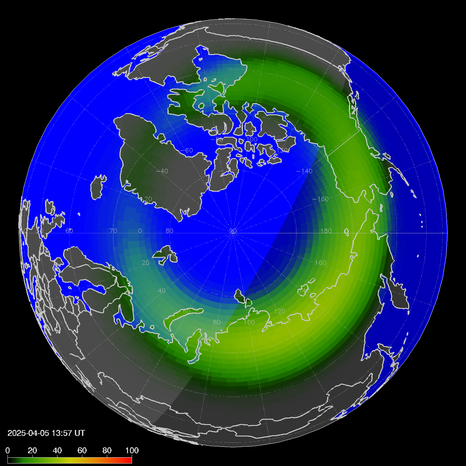 Northern lights (auroras) in the northern hemisphere