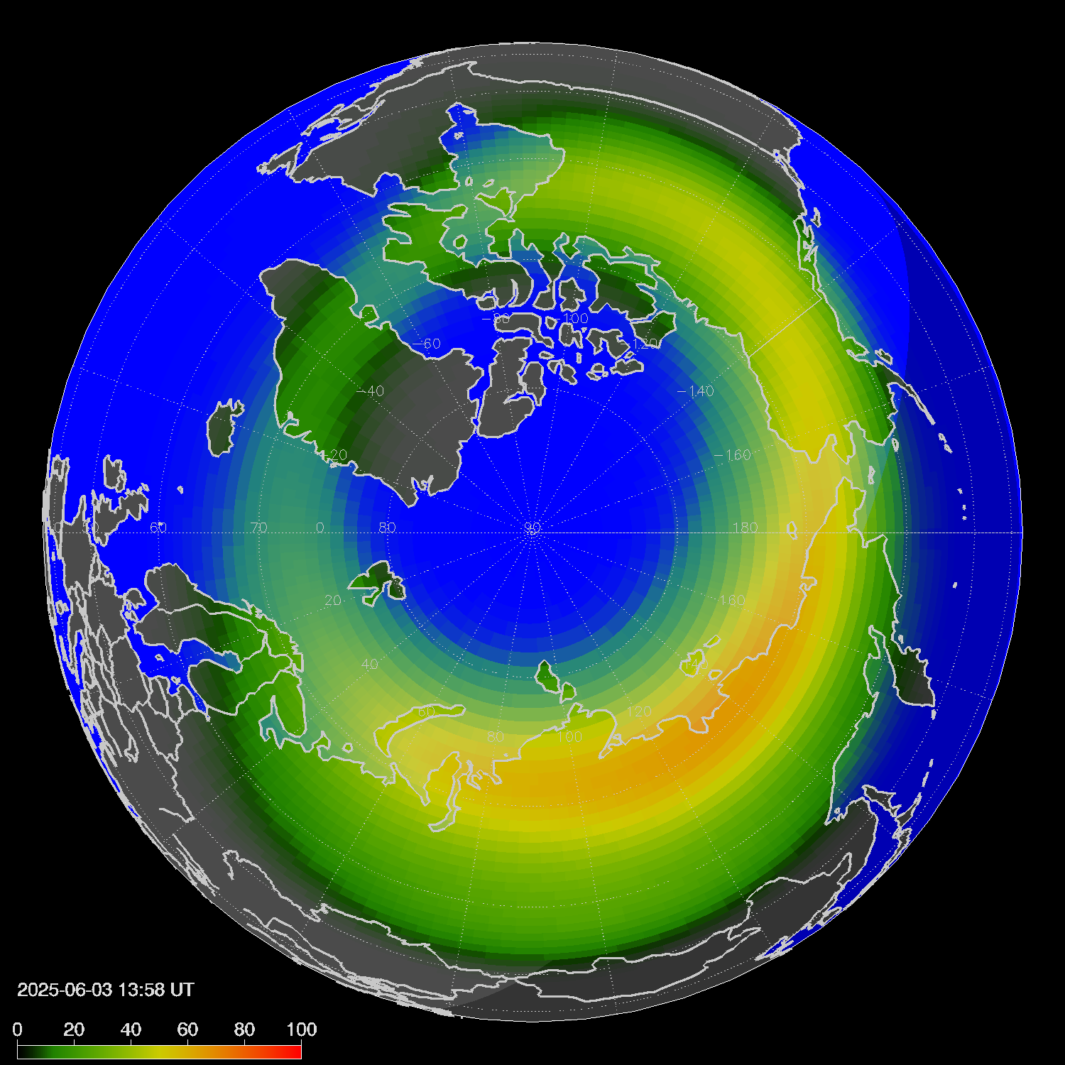Northern lights (auroras) in the northern hemisphere