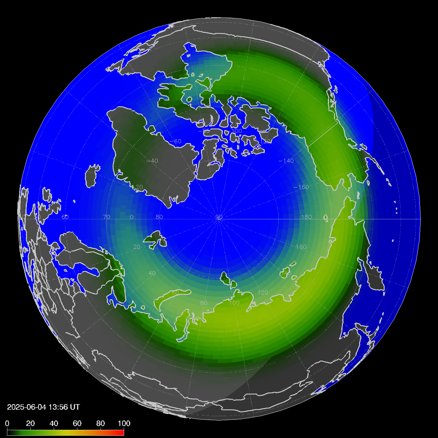 Northern lights (auroras) in the northern hemisphere