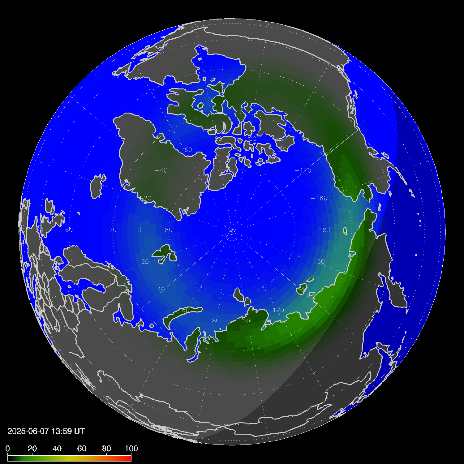 Northern lights (auroras) in the northern hemisphere