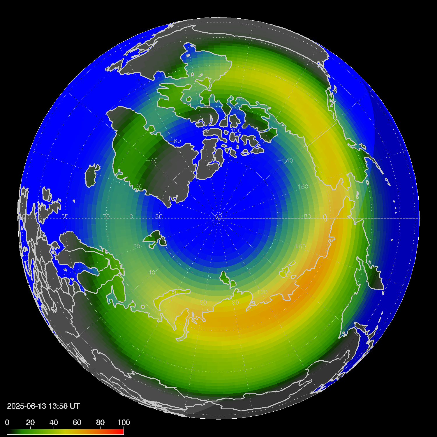 Northern lights (auroras) in the northern hemisphere