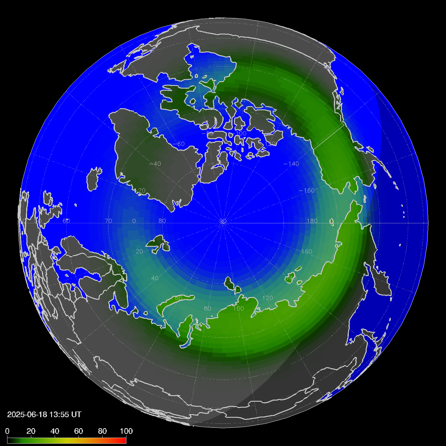 Northern lights (auroras) in the northern hemisphere