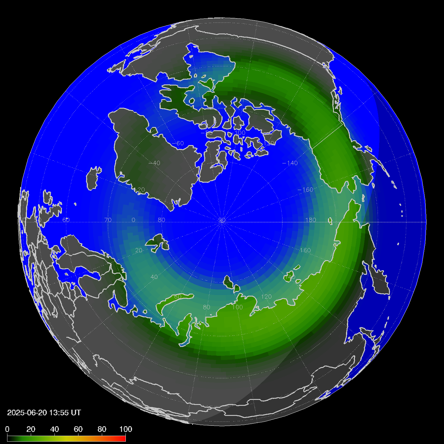 Northern lights (auroras) in the northern hemisphere