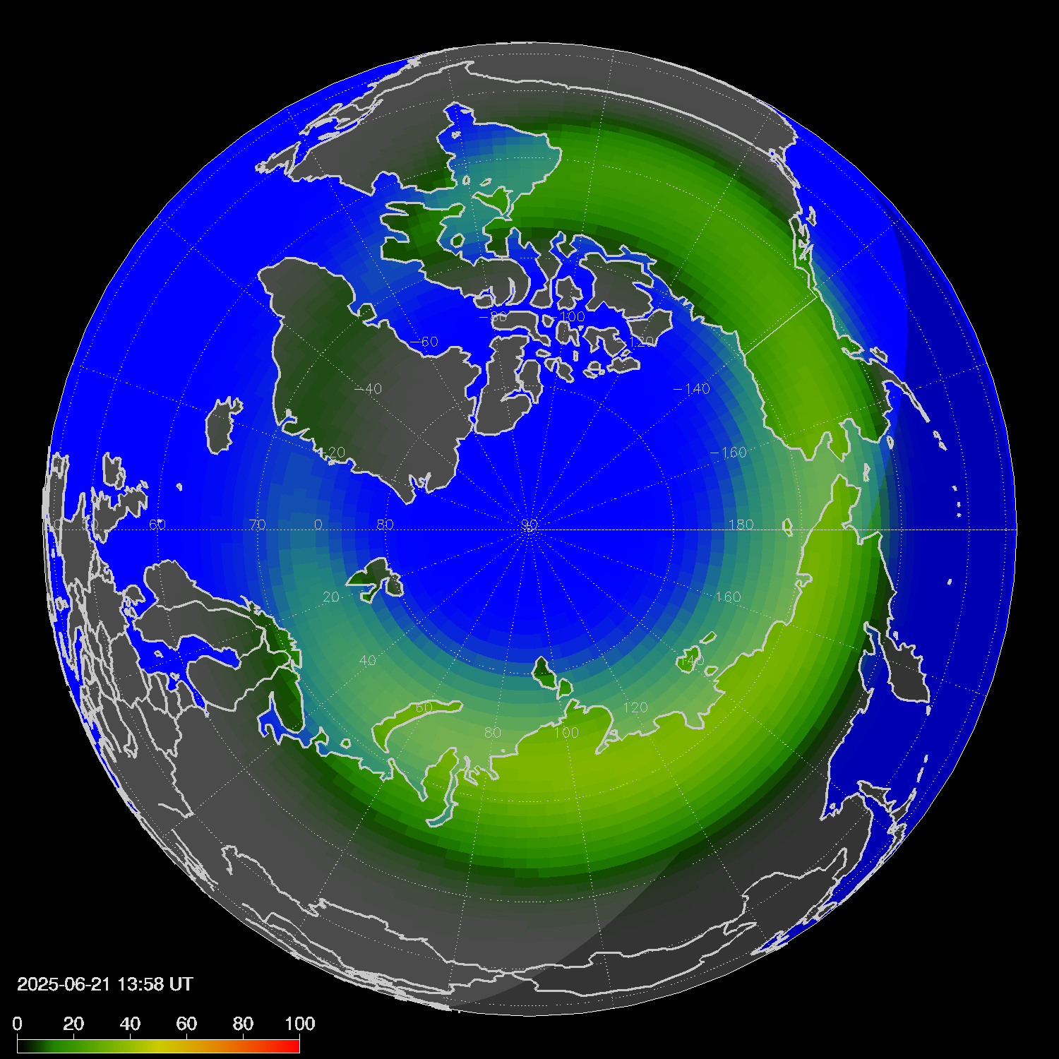 Northern lights (auroras) in the northern hemisphere