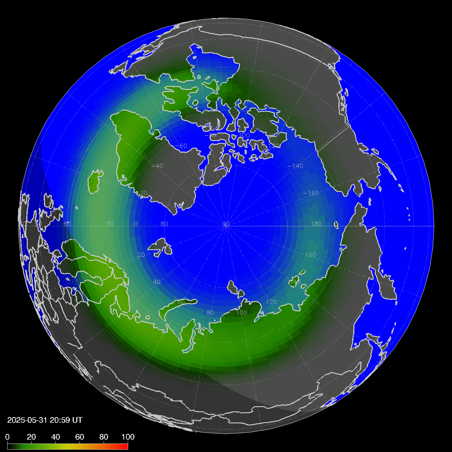 Northern lights (auroras) in the northern hemisphere