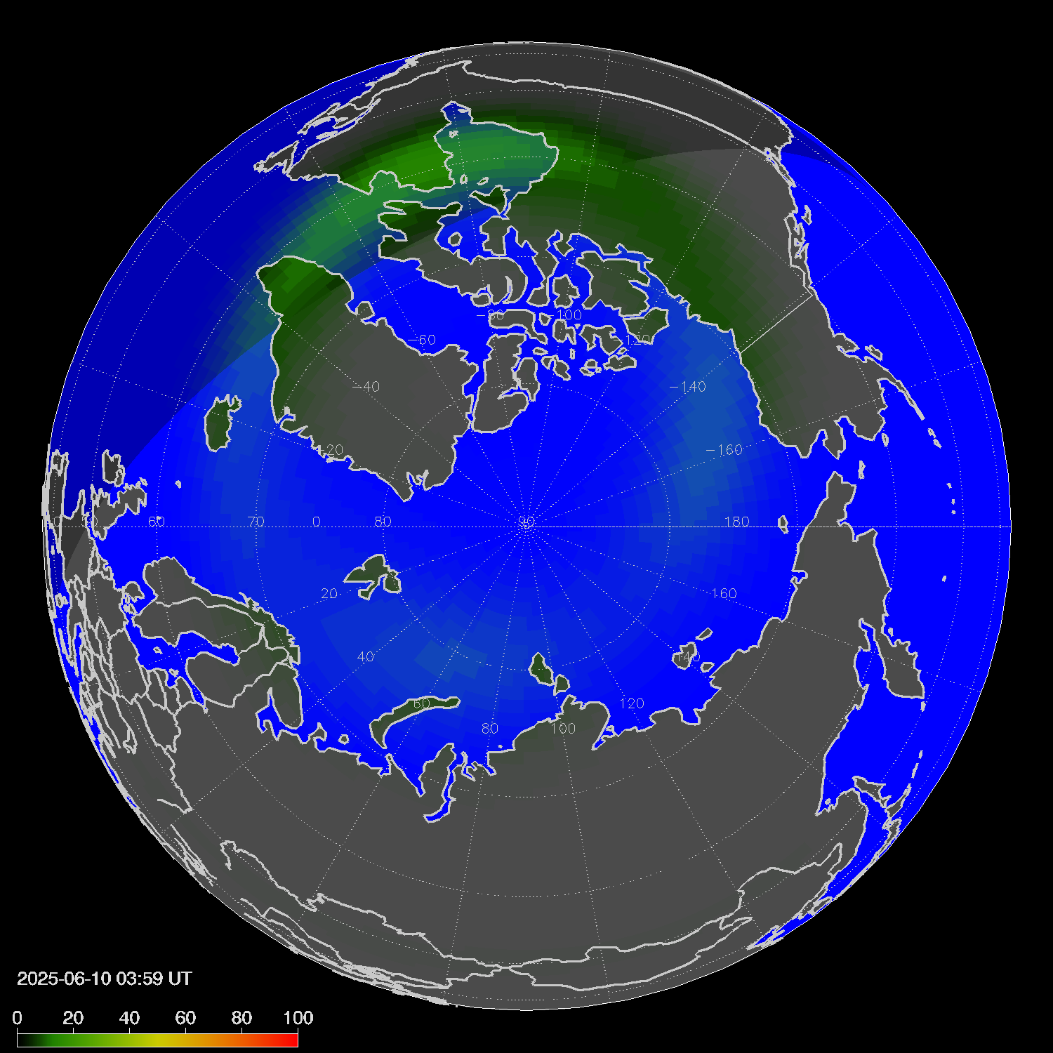 Northern lights (auroras) in the northern hemisphere
