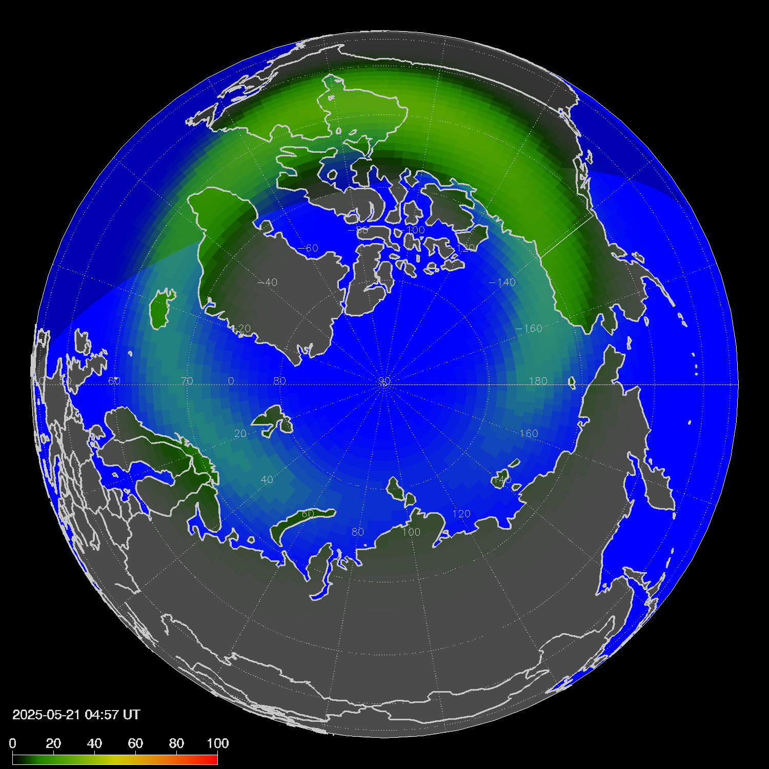 Northern lights (auroras) in the northern hemisphere