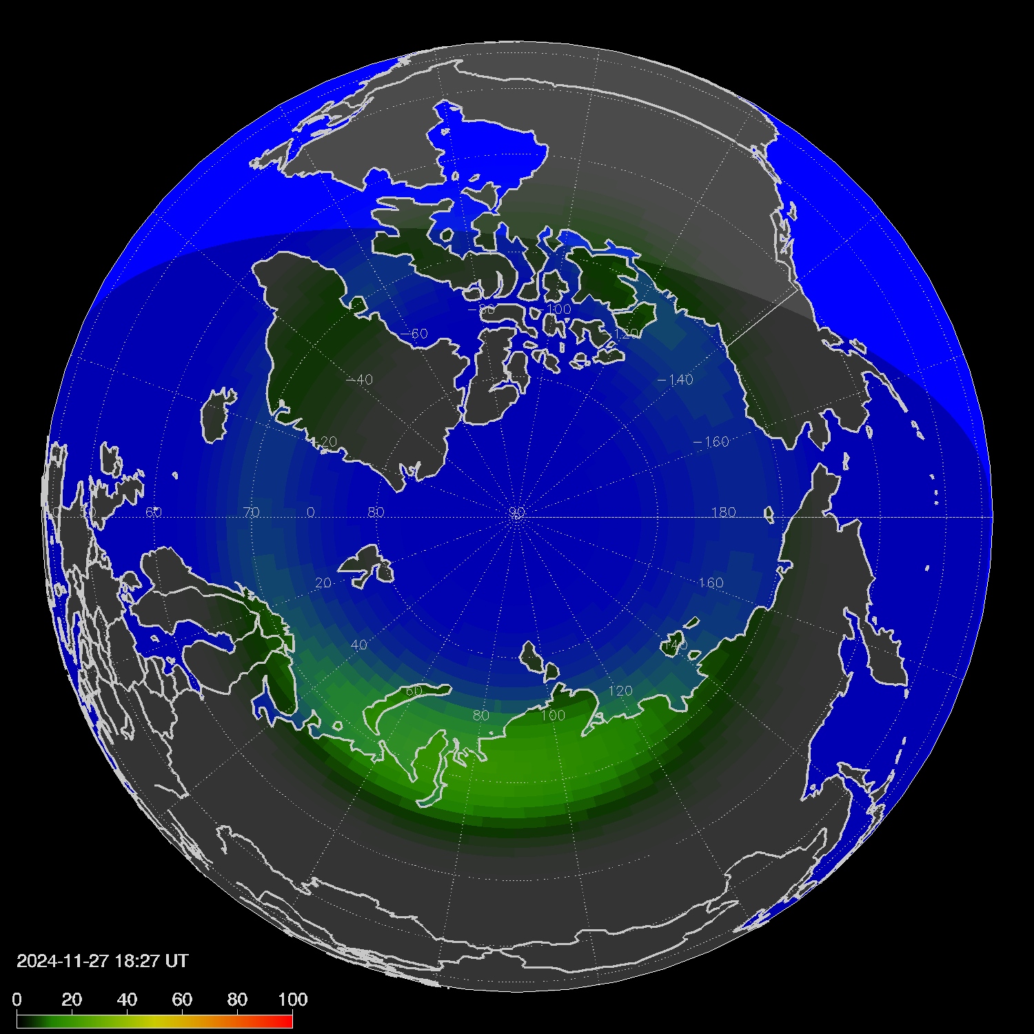 Northern lights (auroras) in the northern hemisphere