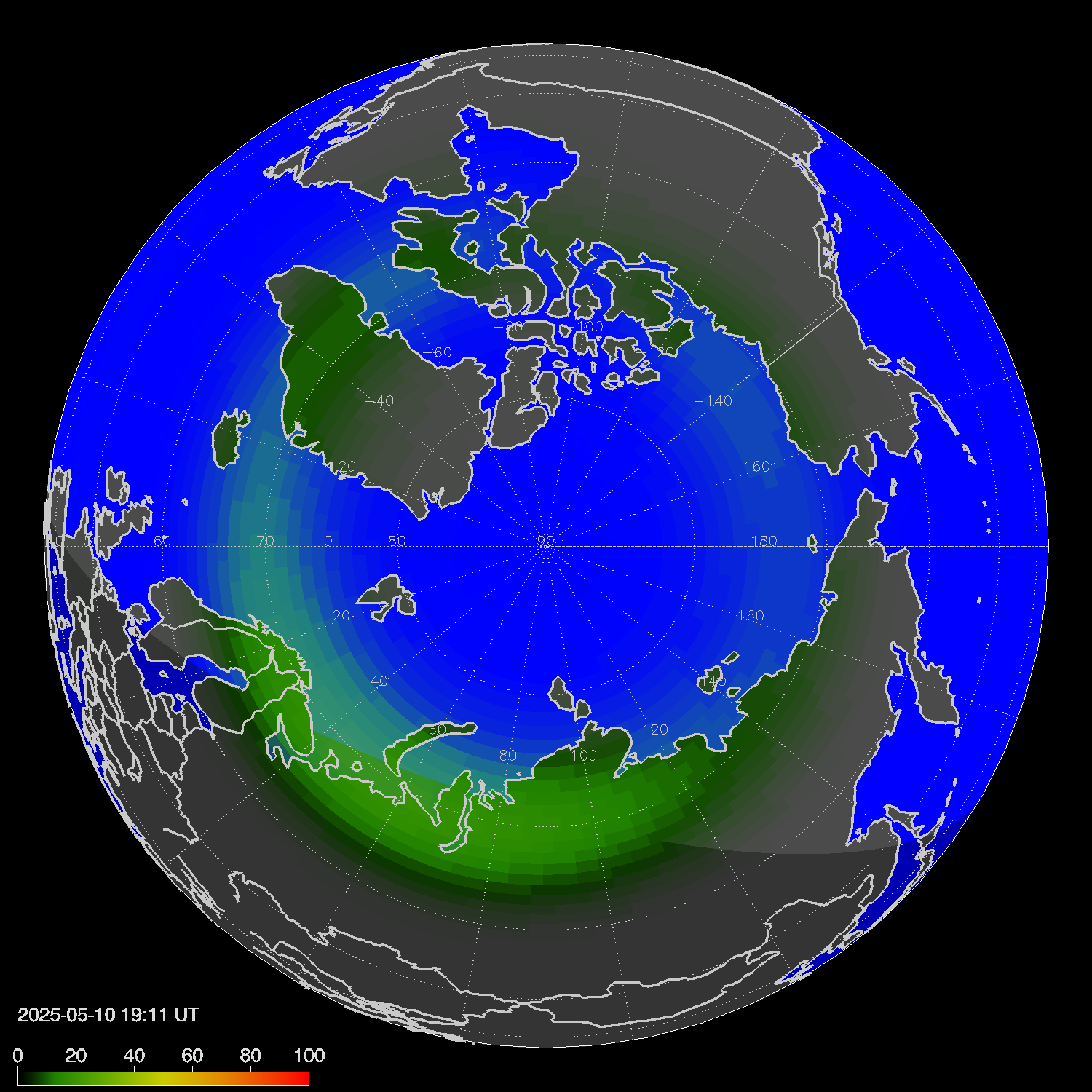 Northern lights (auroras) in the northern hemisphere