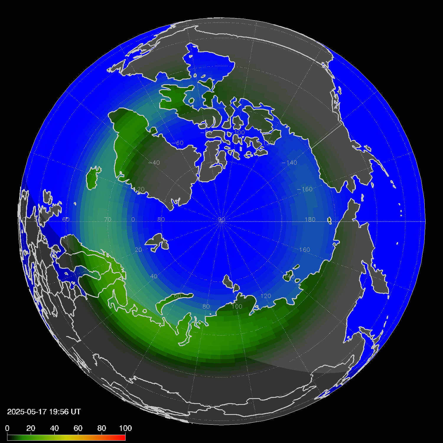 Northern lights (auroras) in the northern hemisphere