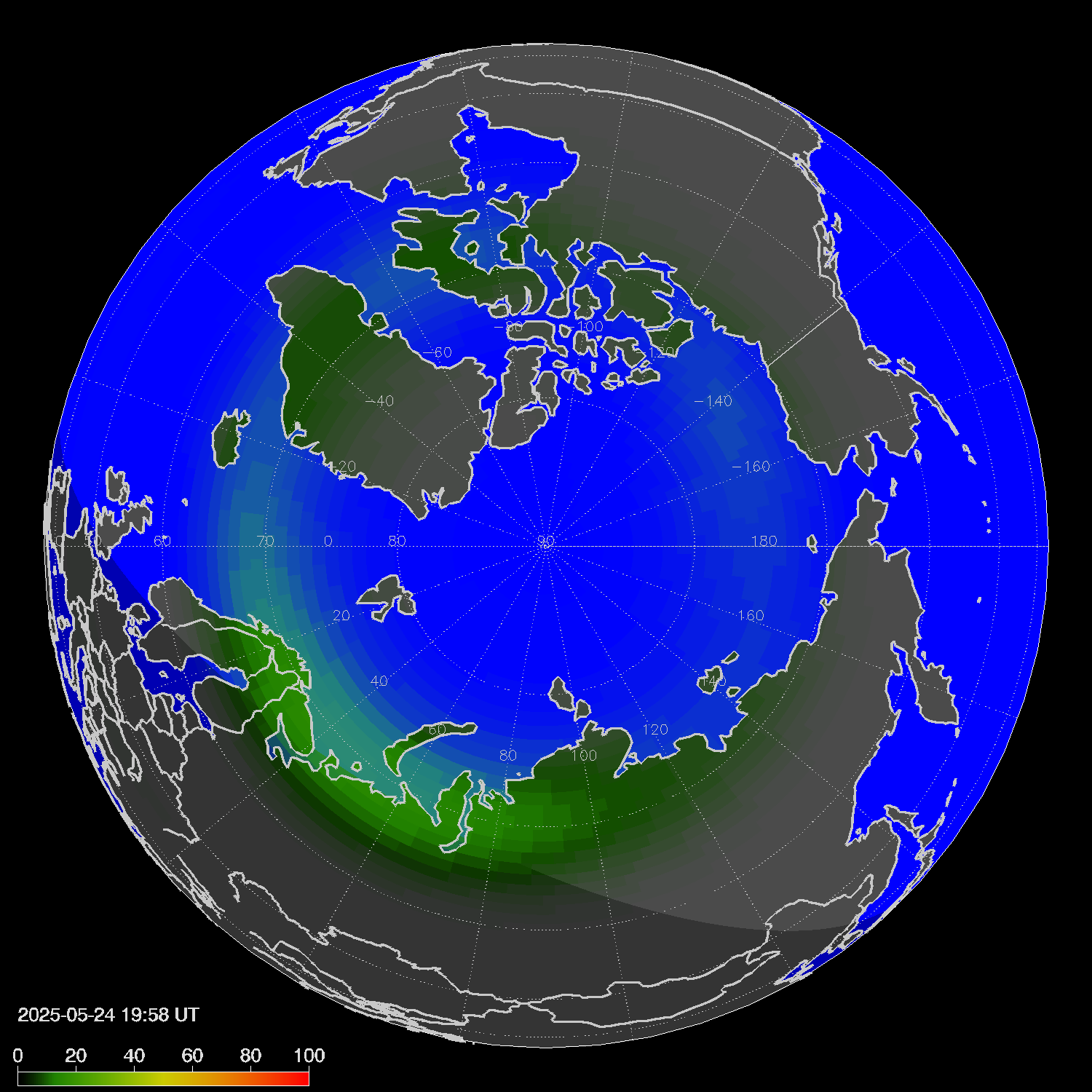 Northern lights (auroras) in the northern hemisphere