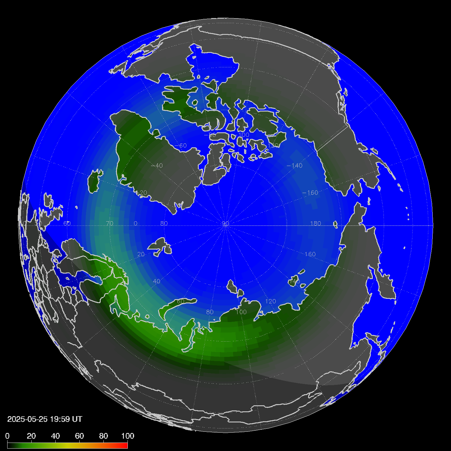 Northern lights (auroras) in the northern hemisphere