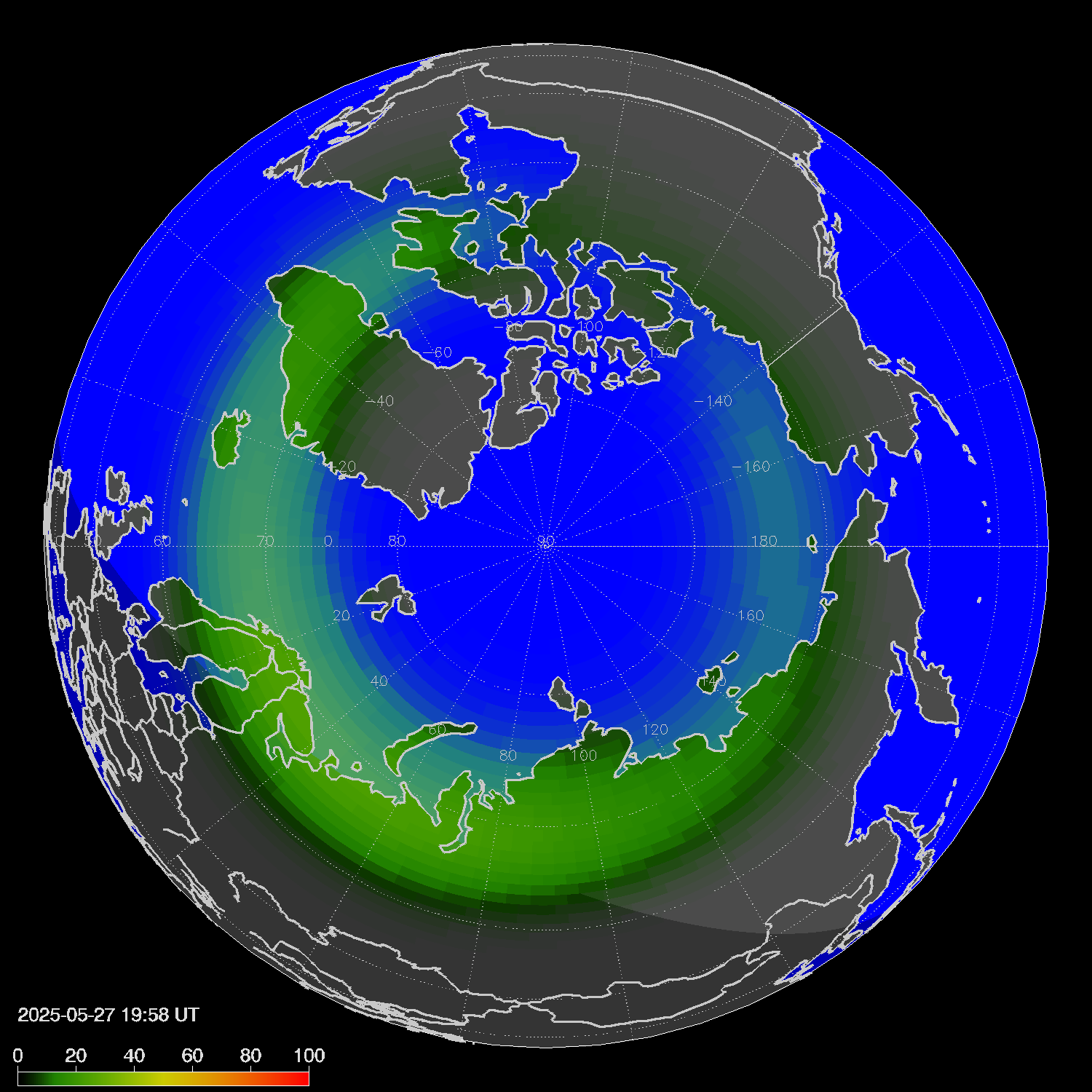 Northern lights (auroras) in the northern hemisphere