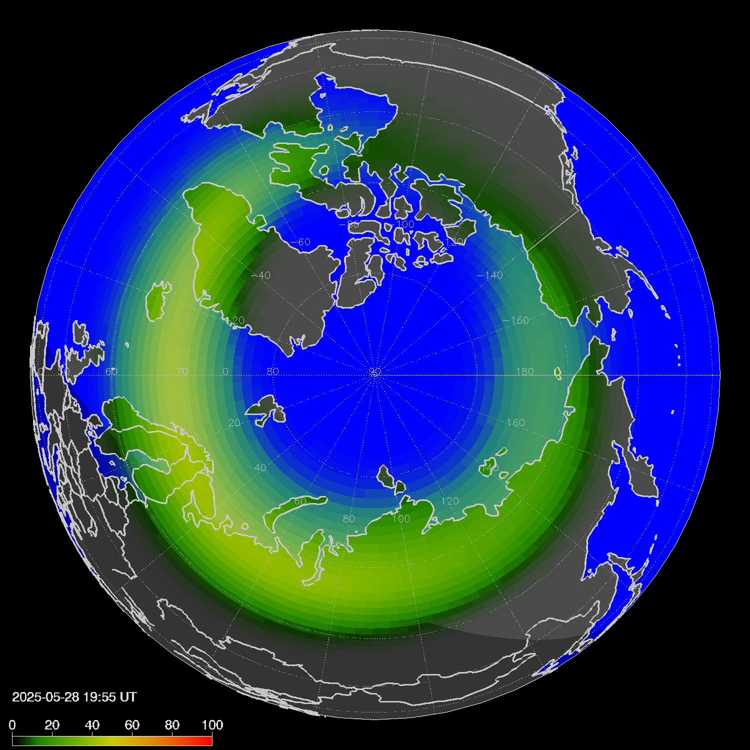 Northern lights (auroras) in the northern hemisphere