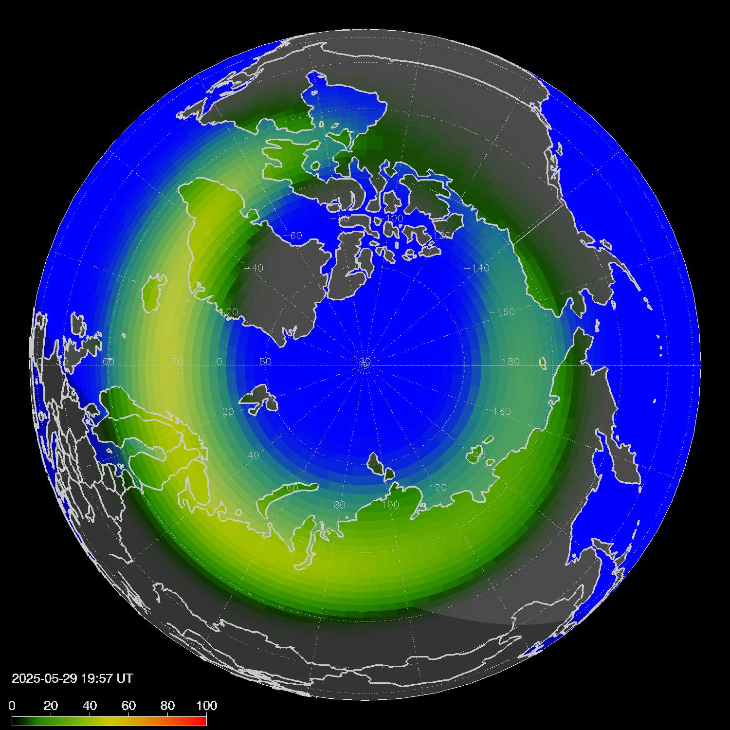 Northern lights (auroras) in the northern hemisphere