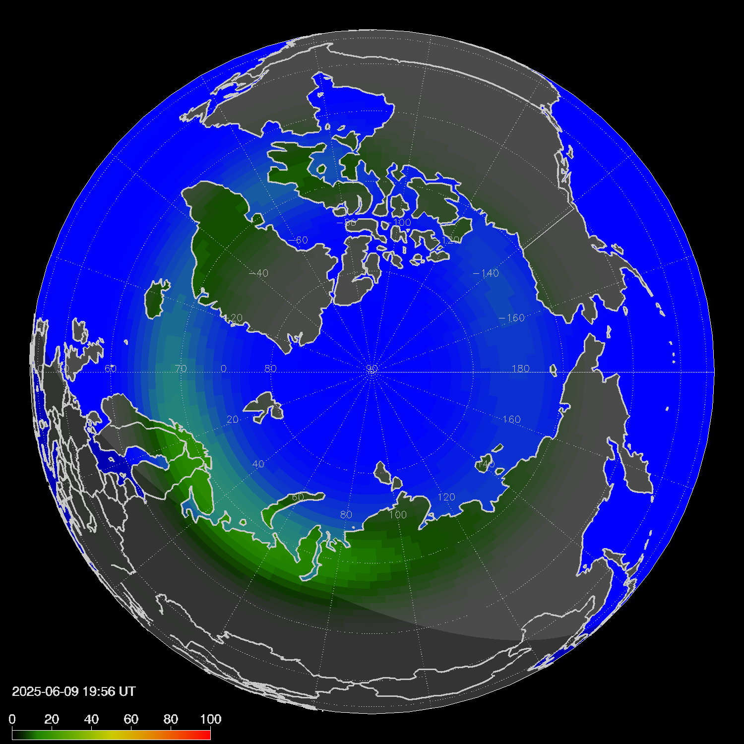 Northern lights (auroras) in the northern hemisphere