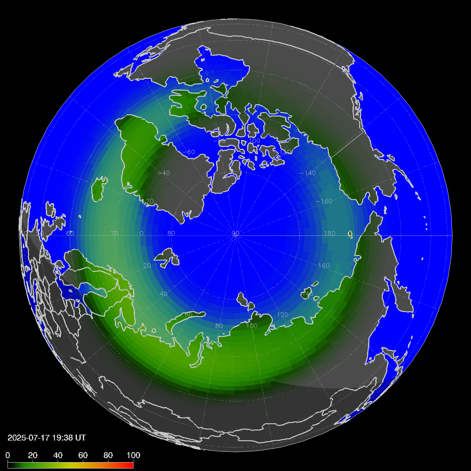 Northern lights (auroras) in the northern hemisphere
