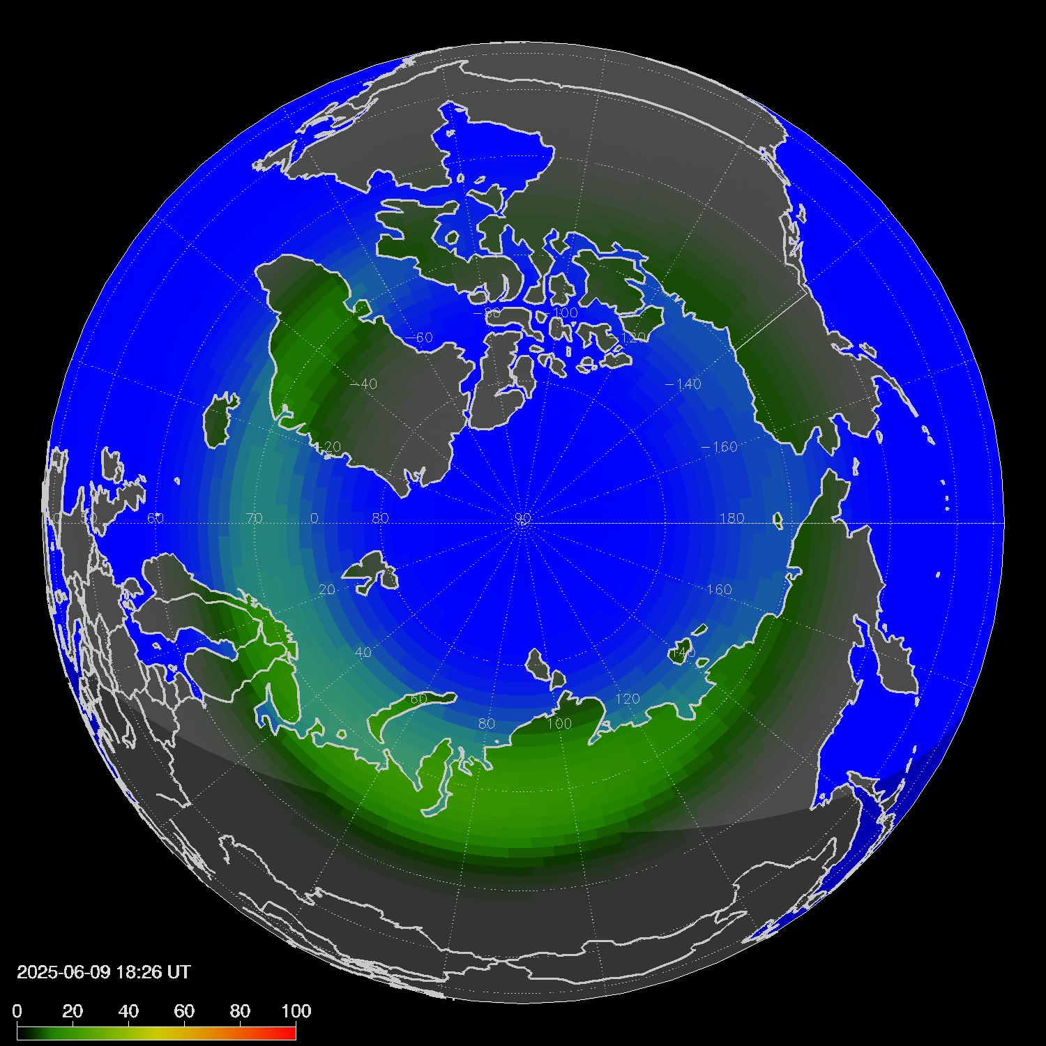 Northern lights (auroras) in the northern hemisphere