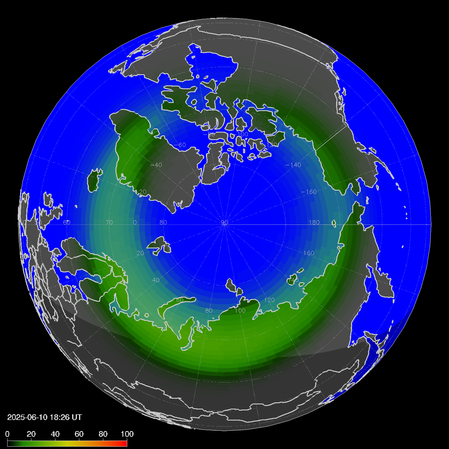 Northern lights (auroras) in the northern hemisphere