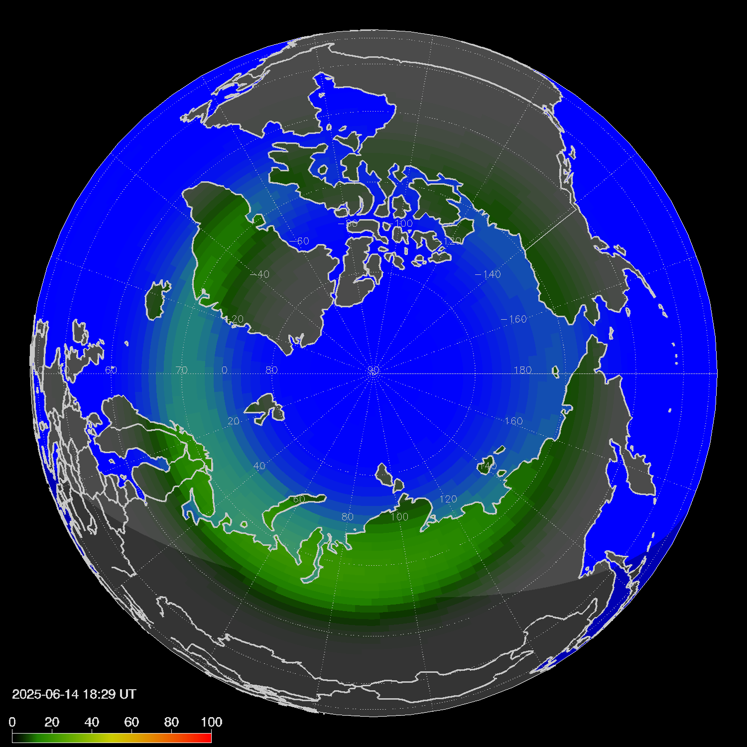 Northern lights (auroras) in the northern hemisphere