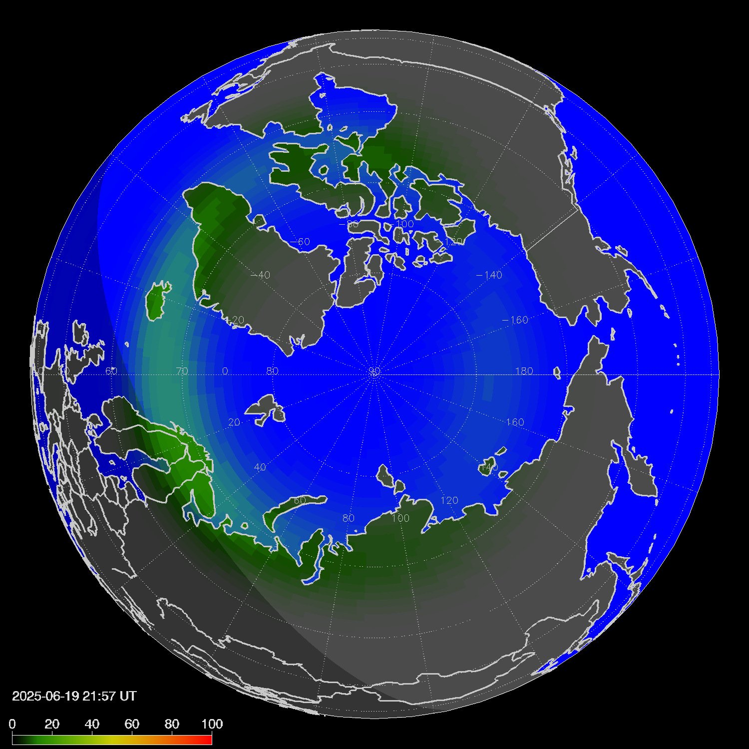 Northern lights (auroras) in the northern hemisphere