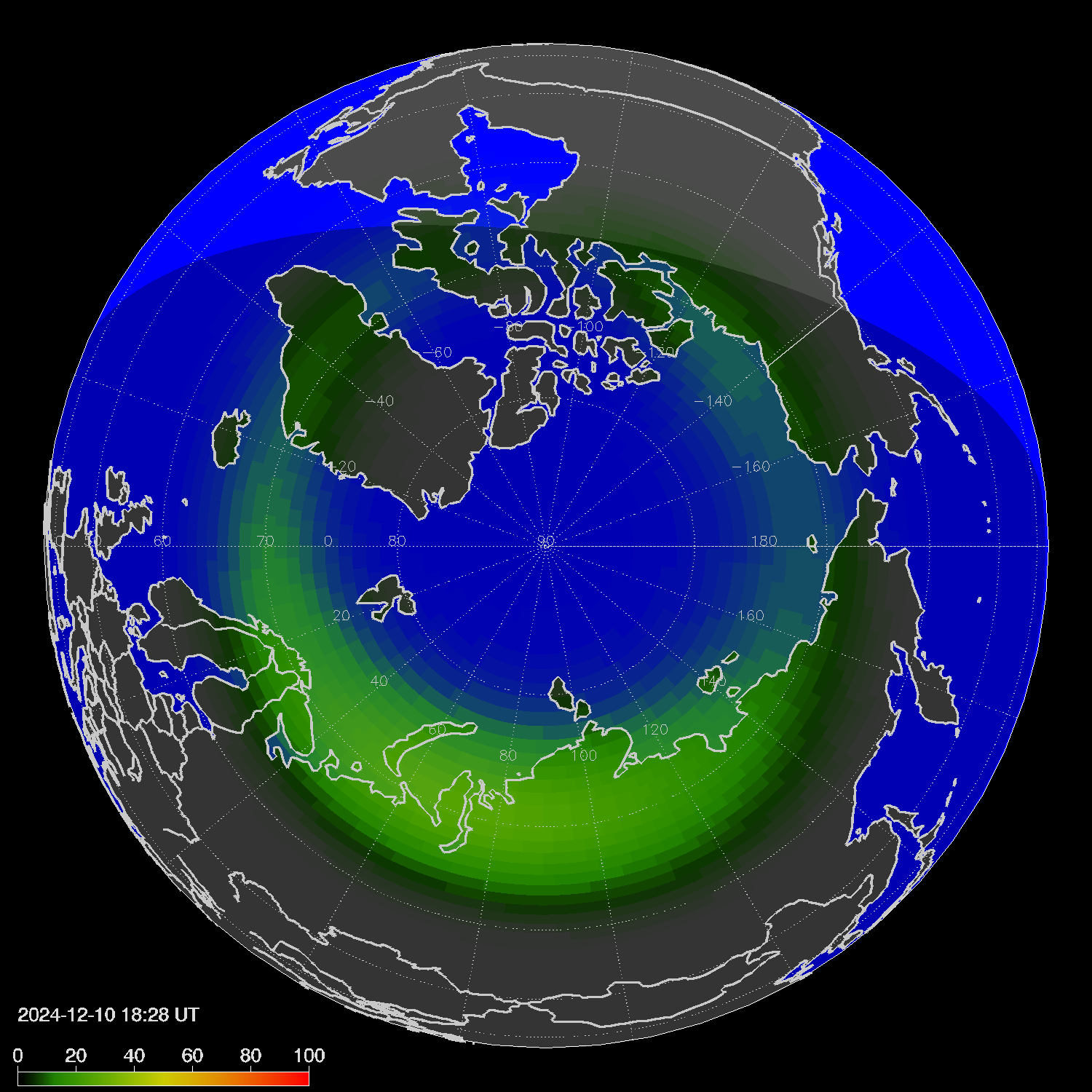 Northern lights (auroras) in the northern hemisphere
