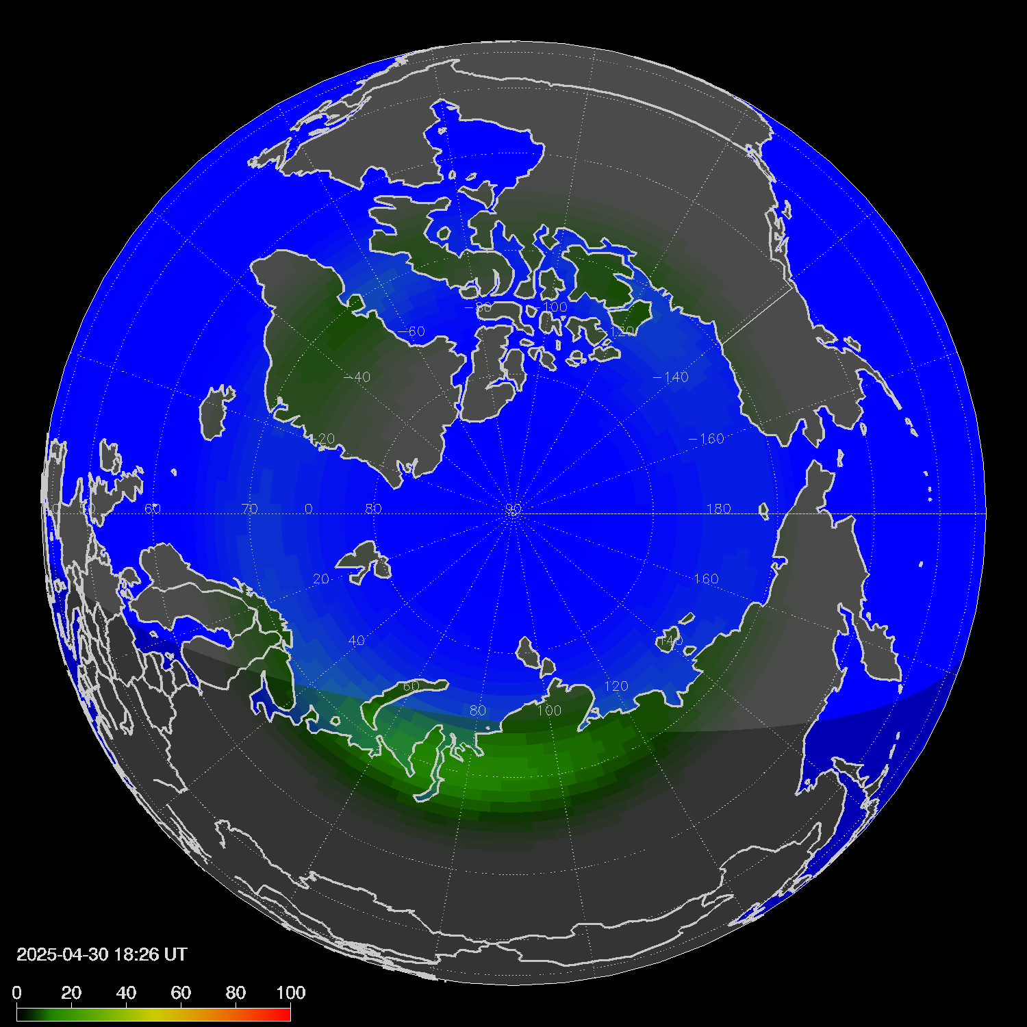 Northern lights (auroras) in the northern hemisphere