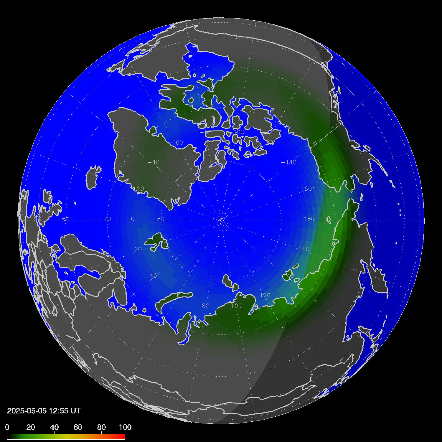 Northern lights (auroras) in the northern hemisphere