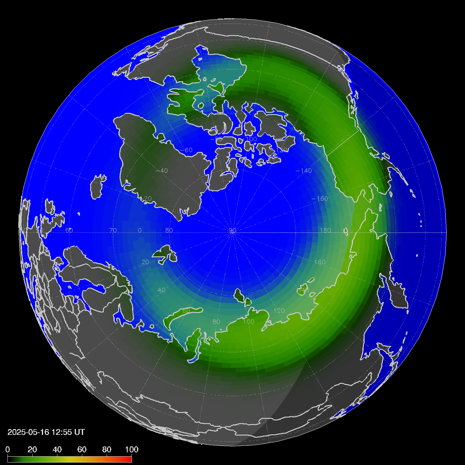 Northern lights (auroras) in the northern hemisphere