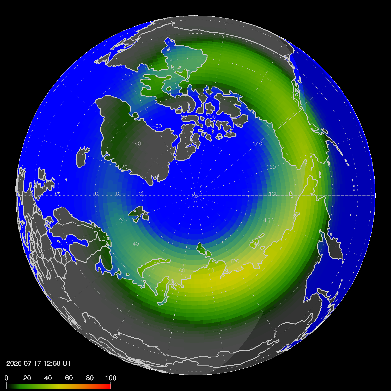 Northern lights (auroras) in the northern hemisphere