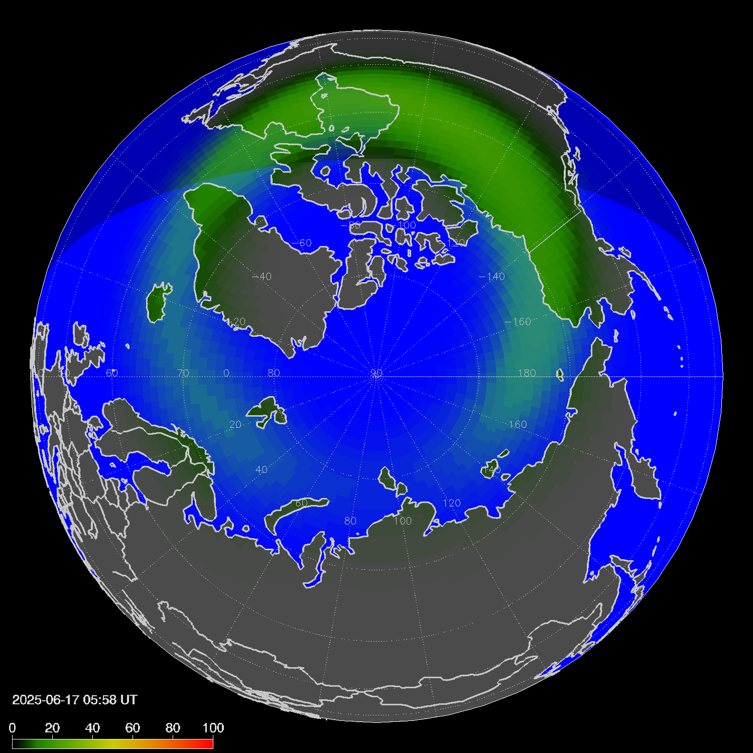 Northern lights (auroras) in the northern hemisphere