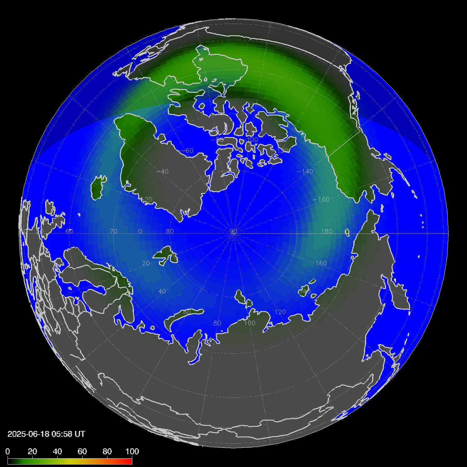 Northern lights (auroras) in the northern hemisphere