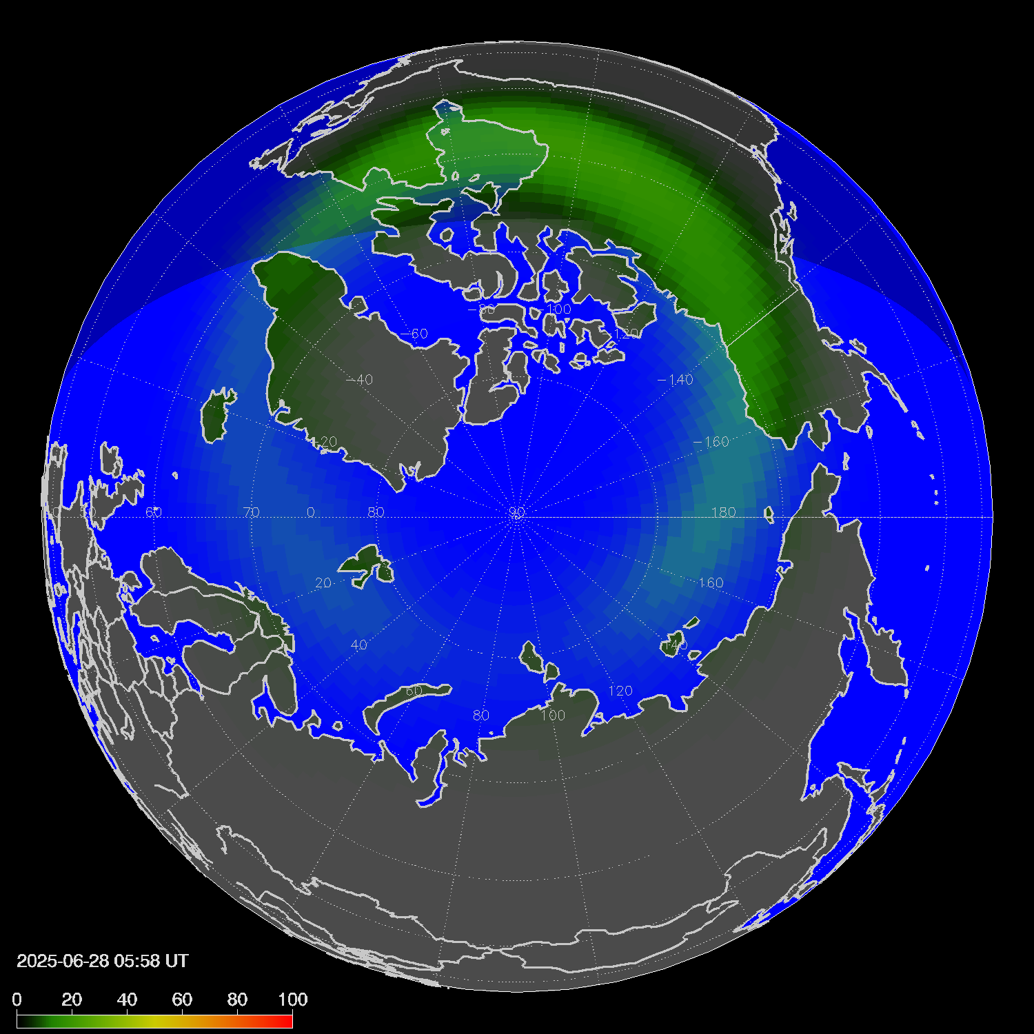 Northern lights (auroras) in the northern hemisphere