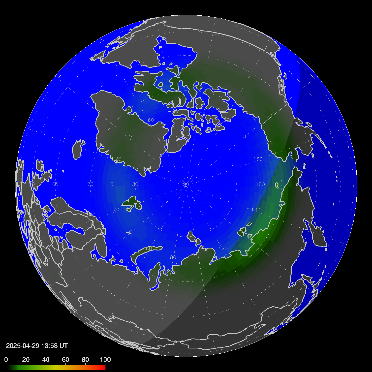 Northern lights (auroras) in the northern hemisphere