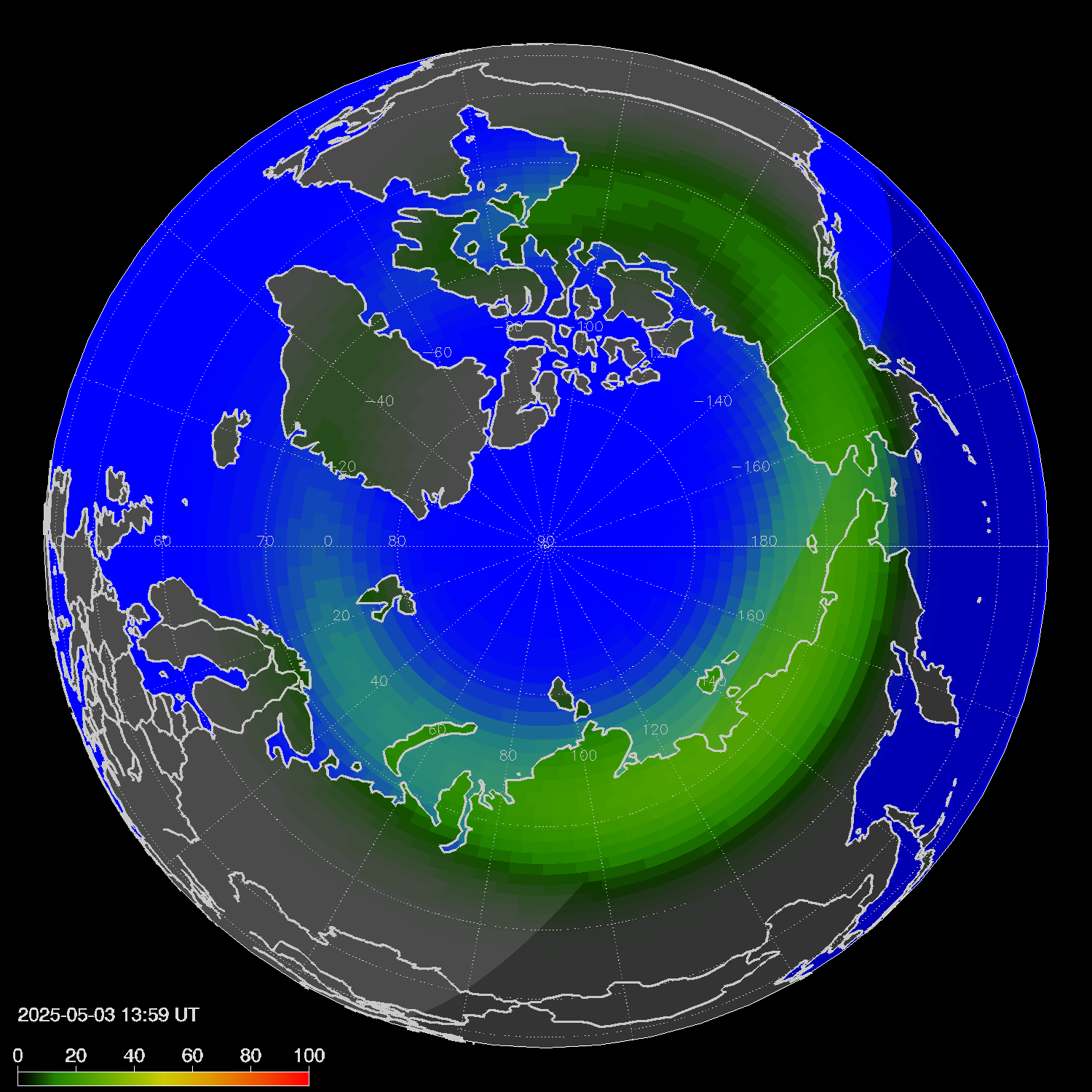 Northern lights (auroras) in the northern hemisphere
