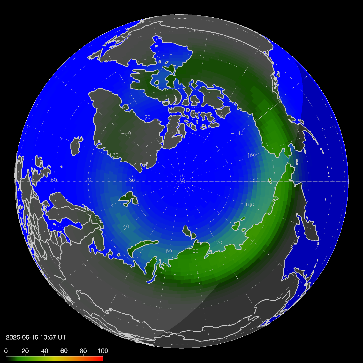 Northern lights (auroras) in the northern hemisphere