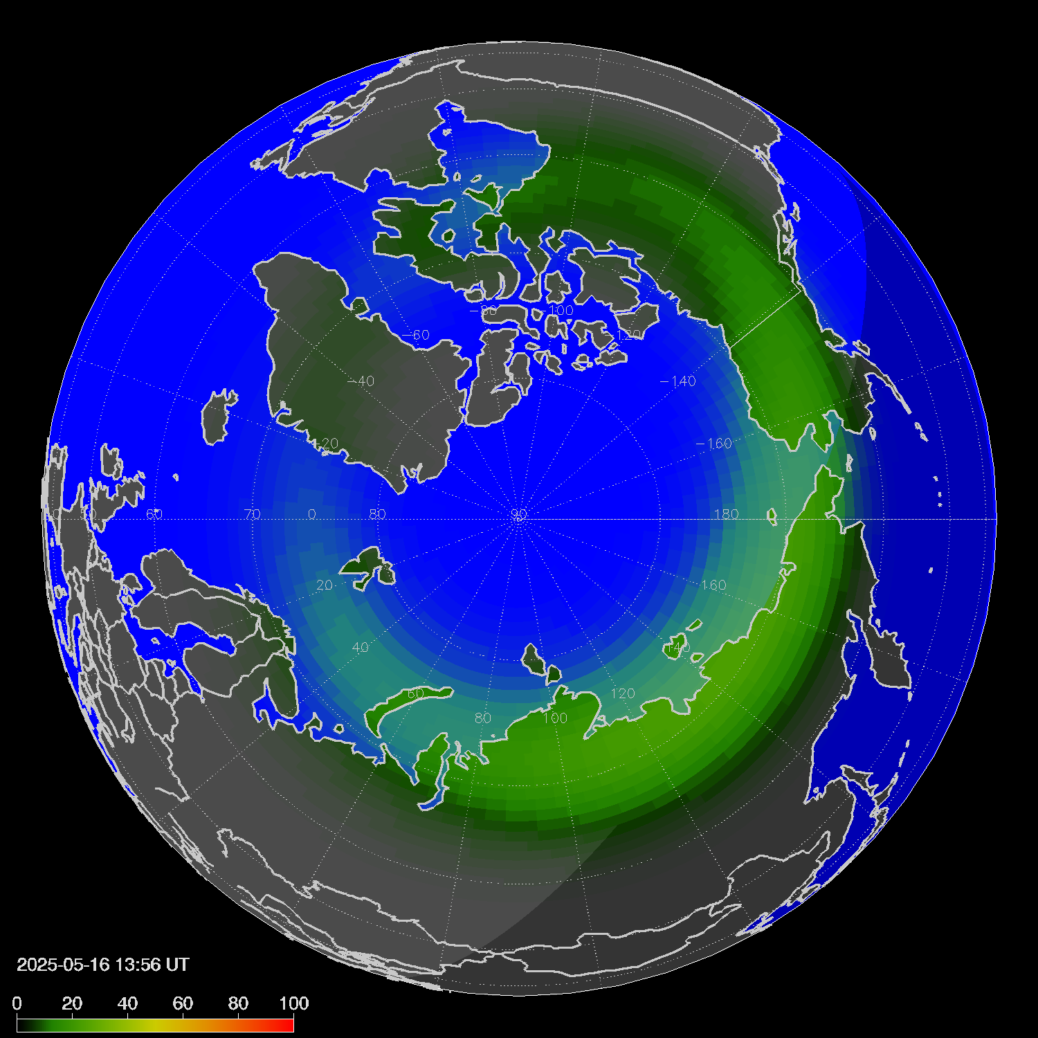 Northern lights (auroras) in the northern hemisphere