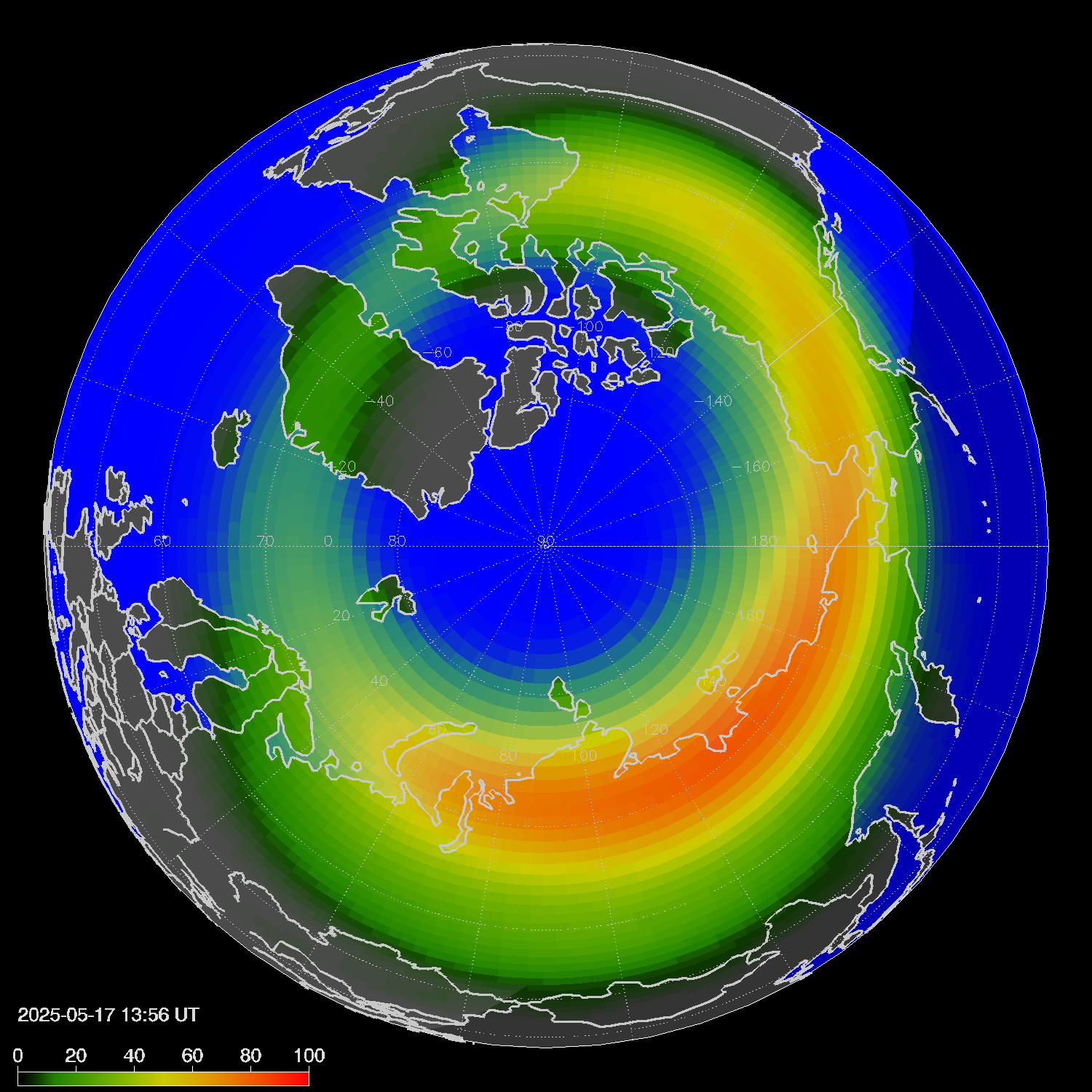 Northern lights (auroras) in the northern hemisphere
