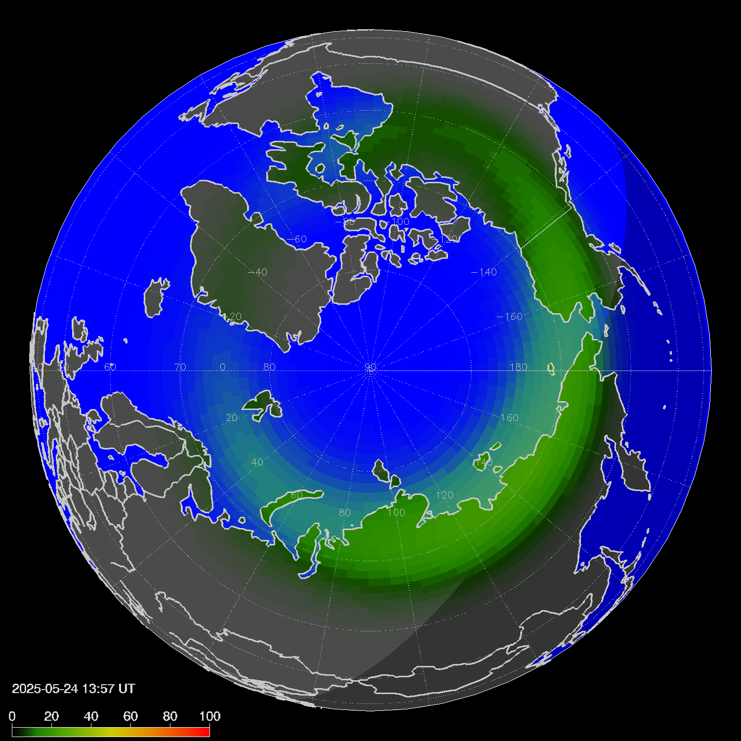 Northern lights (auroras) in the northern hemisphere