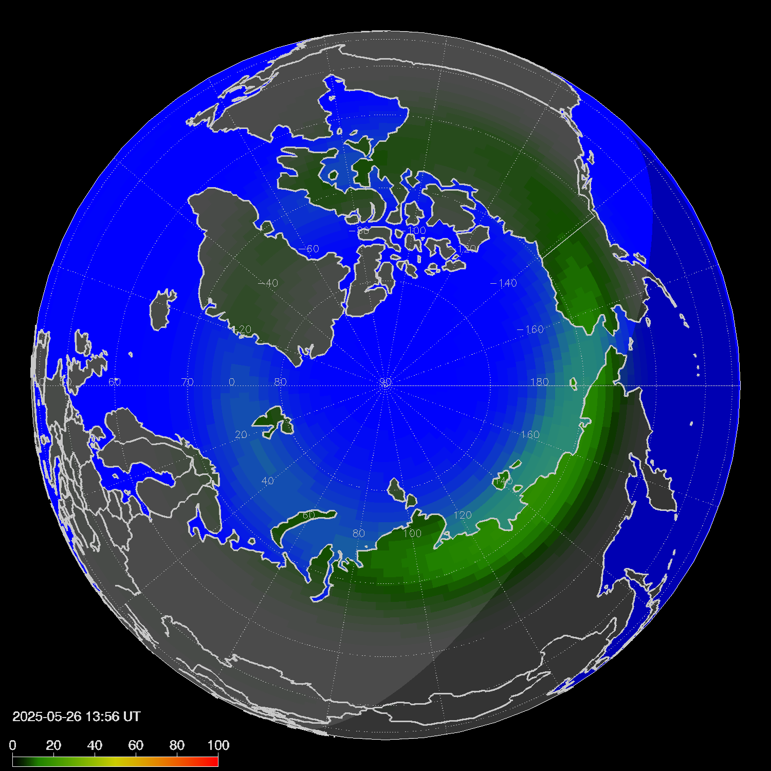 Northern lights (auroras) in the northern hemisphere